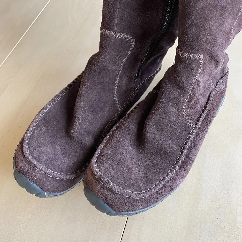 Timberland Womens Fauna Tall Boot Brown Leather Suede Moccasin Lace Up Shearling